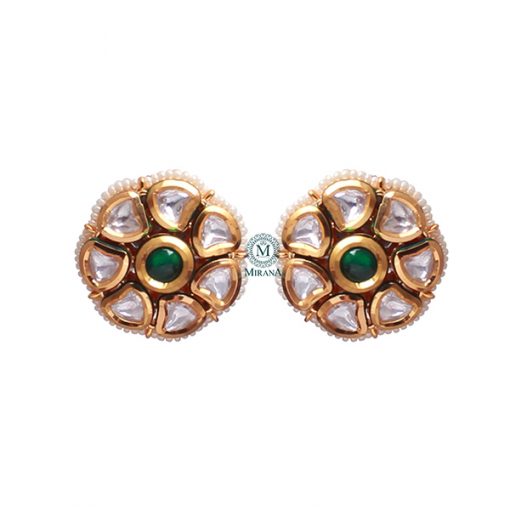 Diya Emerald Green Polki Designer Studs - Image 4