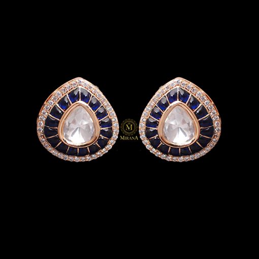 Shivani Sapphire Blue Polki Designer Studs - Image 3