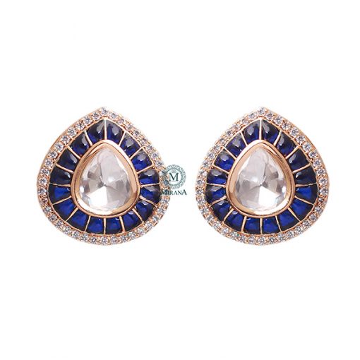 Shivani Sapphire Blue Polki Designer Studs - Image 4