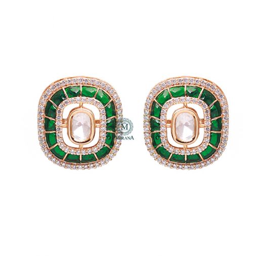 Sia Emerald Green Polki Designer Studs - Image 4