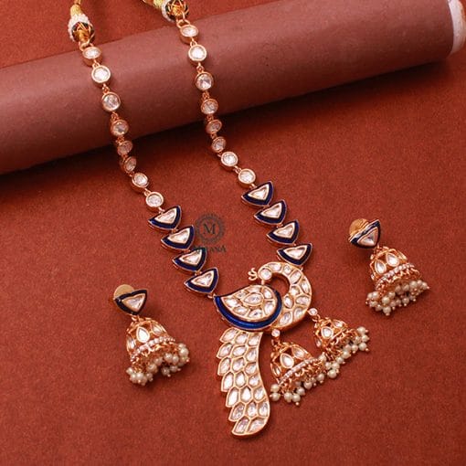 Mayurika Sapphire Blue Pearl Polki Necklace Set