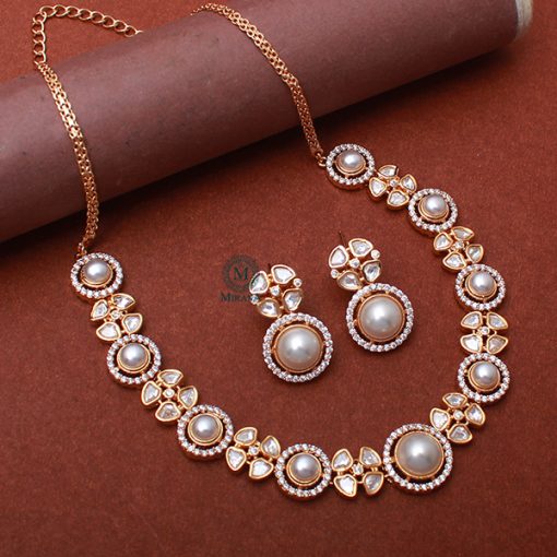 Lavina Pearl Polki Designer Necklace Set - Image 2