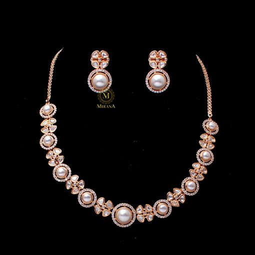 Lavina Pearl Polki Designer Necklace Set - Image 3