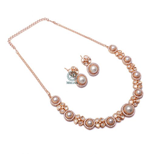 Lavina Pearl Polki Designer Necklace Set - Image 5