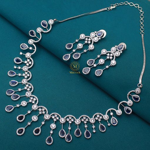 Sofia Sapphire Blue Waterfall Necklace Set - Image 3