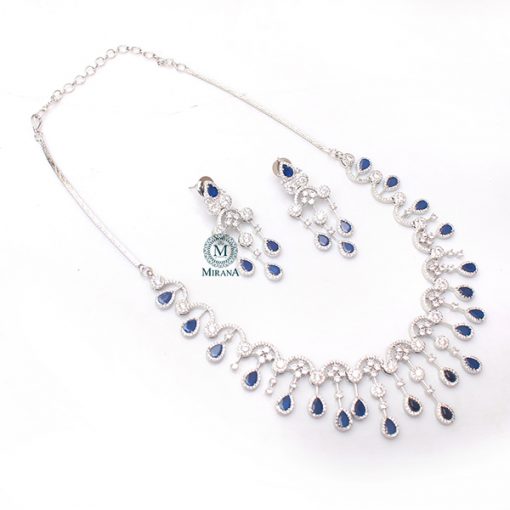 Sofia Sapphire Blue Waterfall Necklace Set - Image 4