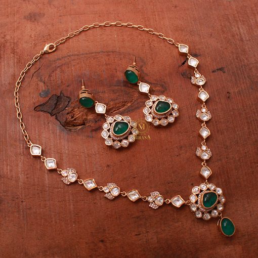 Saniya Emerald Green Moissanite Necklace Set