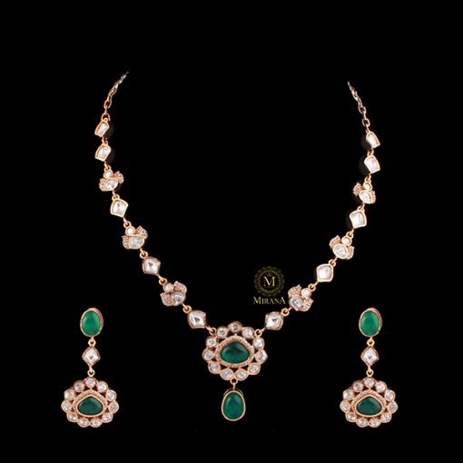 Saniya Emerald Green Moissanite Necklace Set - Image 3