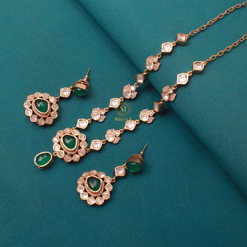 Saniya Emerald Green Moissanite Necklace Set - Image 4