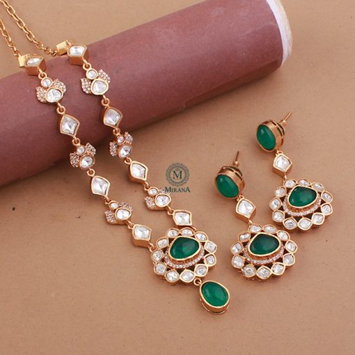 Saniya Emerald Green Moissanite Necklace Set - Image 5