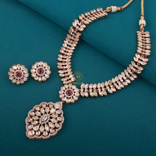 Kajal Ruby Polki Designer Necklace Set - Image 3