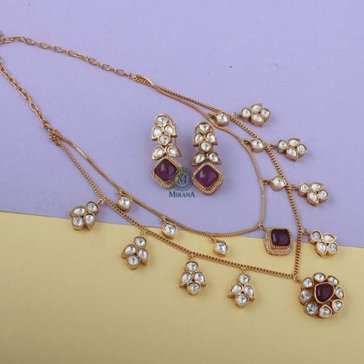 Sushmita Lavender Moissanite Designer Necklace Set - Image 2