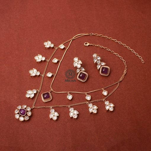 Sushmita Lavender Moissanite Designer Necklace Set - Image 4