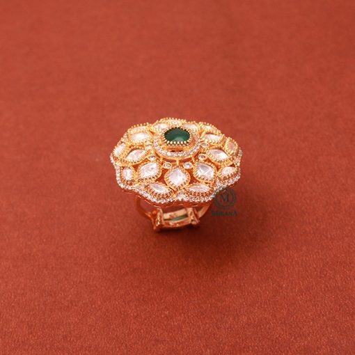 Jivika Emerald Green Polki Designer Ring - Image 3