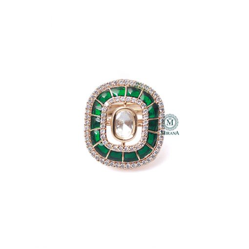 Sia Emerald Green Polki Designer Ring - Image 2