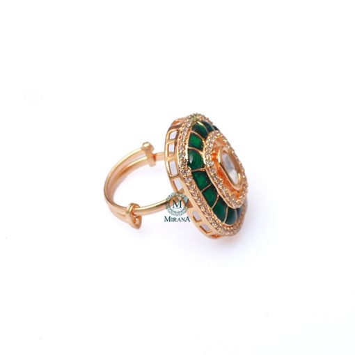 Sia Emerald Green Polki Designer Ring - Image 4