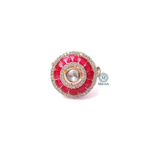 Devanshi Ruby Polki Designer Ring - Image 3