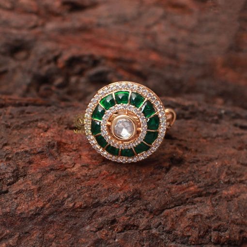 Devanshi Emerald Green Polki Designer Ring