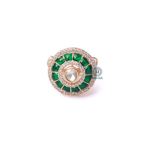 Devanshi Emerald Green Polki Designer Ring - Image 2