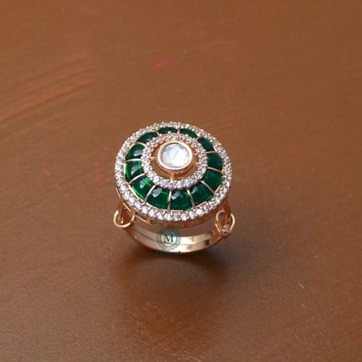 Devanshi Emerald Green Polki Designer Ring - Image 3