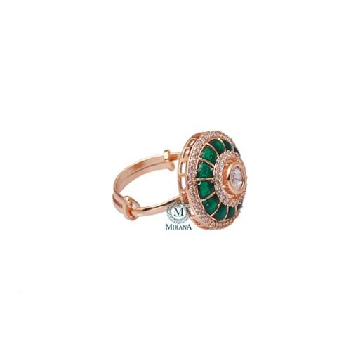 Devanshi Emerald Green Polki Designer Ring - Image 4