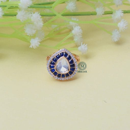 Shivani Sapphire Blue Polki Designer Ring