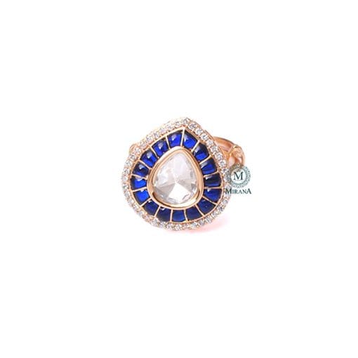 Shivani Sapphire Blue Polki Designer Ring - Image 2