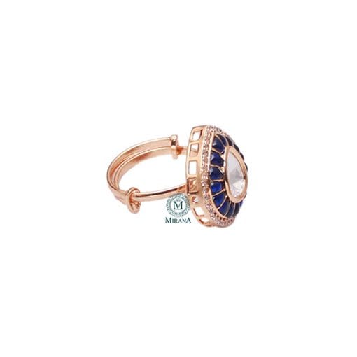 Shivani Sapphire Blue Polki Designer Ring - Image 4