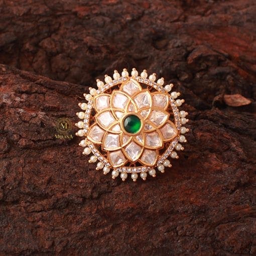 Tanvi Emerald Green Pearl Polki Ring