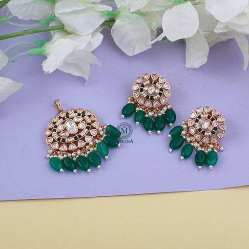 Kiara Emerald Green Polki Designer Pendant Set